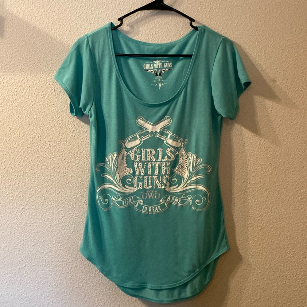 Like new Girls with Guns graphic tee with rhinestones size medium
